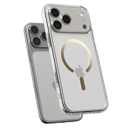 Удароустойчив кейс с MagSafe пръстен за iPhone 17 Pro Max от Spigen Ultra Hybrid Mag - Clear / Gold