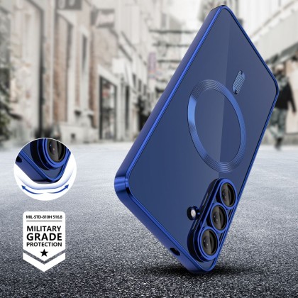 Твърд кейс с MagSafe и протектор за камерата на Samsung Galaxy S25 FE от Tech-Protect MagFlex - Navy Blue