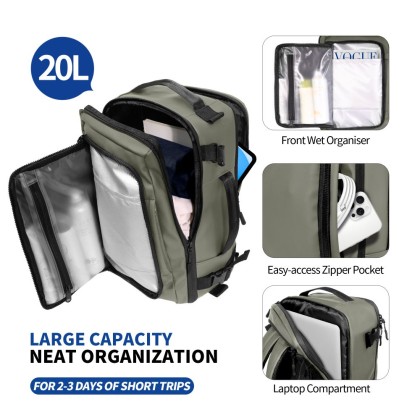 TECH-PROTECT DEFENDER S50 RYANAIR & WIZZAIR TRAVEL LAPTOP CABIN BACKPACK 20L 40x20x25 OLIVE GREEN