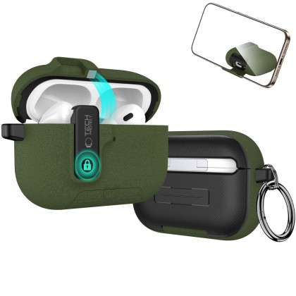 Твърд калъф с карабинер за слушалки Apple AirPods Pro 3 от Tech-Protect Slim Hook - Olive Green