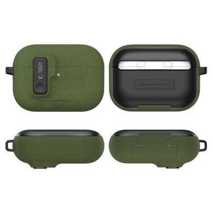 Твърд калъф с карабинер за слушалки Apple AirPods Pro 3 от Tech-Protect Slim Hook - Olive Green