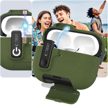 Твърд калъф с карабинер за слушалки Apple AirPods Pro 3 от Tech-Protect Slim Hook - Olive Green