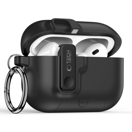 Твърд калъф с карабинер за слушалки Apple AirPods Pro 3 от Tech-Protect Slim Hook - Черен