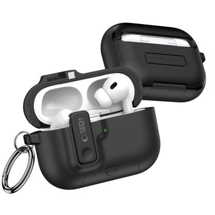 Твърд калъф с карабинер за слушалки Apple AirPods Pro 3 от Tech-Protect Slim Hook - Черен