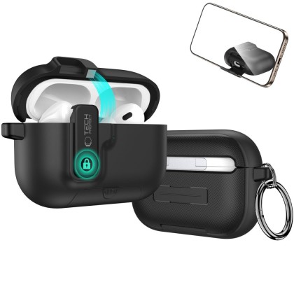 Твърд калъф с карабинер за слушалки Apple AirPods Pro 3 от Tech-Protect Slim Hook - Черен