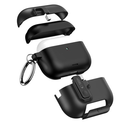 Твърд калъф с карабинер за слушалки Apple AirPods Pro 3 от Tech-Protect Slim Hook - Черен