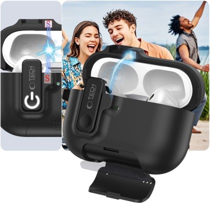 Твърд калъф с карабинер за слушалки Apple AirPods Pro 3 от Tech-Protect Slim Hook - Черен