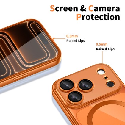 Твърд кейс с MagSafe и протектор за камерата на iPhone 17 Pro от Tech-Protect MagFlex - Shiny Cosmic Orange