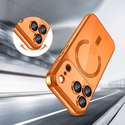 Твърд кейс с MagSafe и протектор за камерата на iPhone 17 Pro Max от Tech-Protect MagFlex - Shiny Cosmic Orange