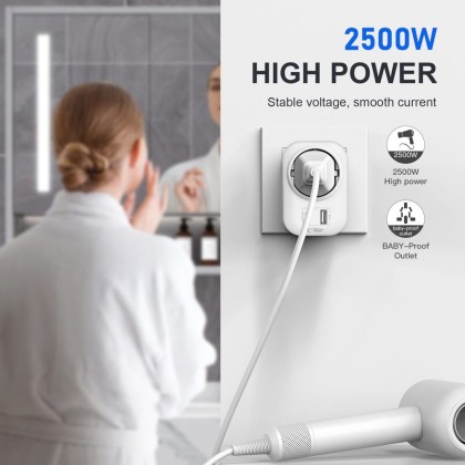TECH-PROTECT TA100 TRAVEL ADAPTER US TO EU WHITE