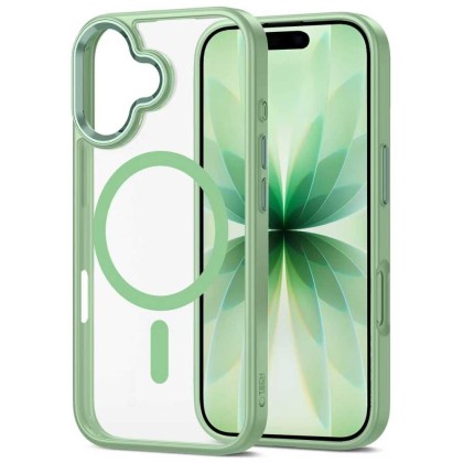 Твърд кейс с MagSafe пръстен за iPhone 17 от Tech-Protect MagMat - Sage / Clear