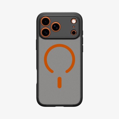 Удароустойчив кейс с MagSafe пръстен за iPhone 17 Pro Max от Spigen Ultra Hybrid Mag - Frost Black / Orange
