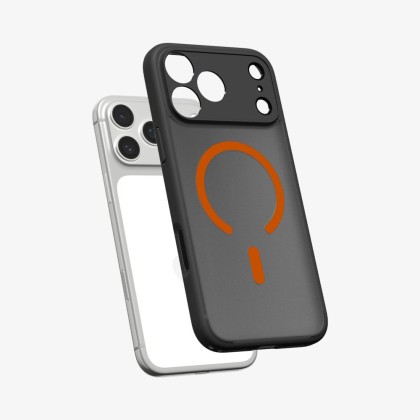 Удароустойчив кейс с MagSafe пръстен за iPhone 17 Pro Max от Spigen Ultra Hybrid Mag - Frost Black / Orange