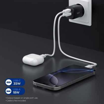 SPIGEN ESSENTIAL EE352EU 2-PORT NETWORK CHARGER 35W BLACK