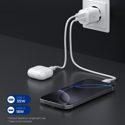 SPIGEN ESSENTIAL EE352EU 2-PORT NETWORK CHARGER 35W WHITE