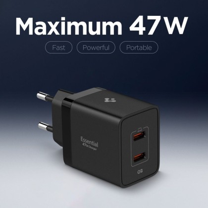 SPIGEN ESSENTIAL EE472EU 2-PORT NETWORK CHARGER 47W BLACK