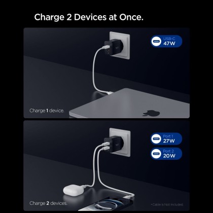 SPIGEN ESSENTIAL EE472EU 2-PORT NETWORK CHARGER 47W BLACK
