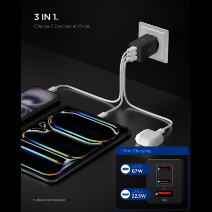 SPIGEN ESSENTIAL EE673EU 3-PORT NETWORK CHARGER 67W BLACK