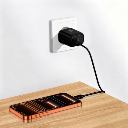TECH-PROTECT NCA45W-GAN 2-PORT NETWORK CHARGER PD 45W / QC3.0 + TYPE-C CABLE BLACK