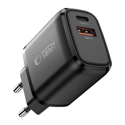 TECH-PROTECT NCA45W-GAN 2-PORT NETWORK CHARGER PD 45W / QC3.0 BLACK