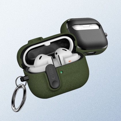 Твърд калъф с карабинер за слушалки Samsung Galaxy Buds 3 / 3 FE / 3 Pro от Tech-Protect Slim Hook - Olive Green