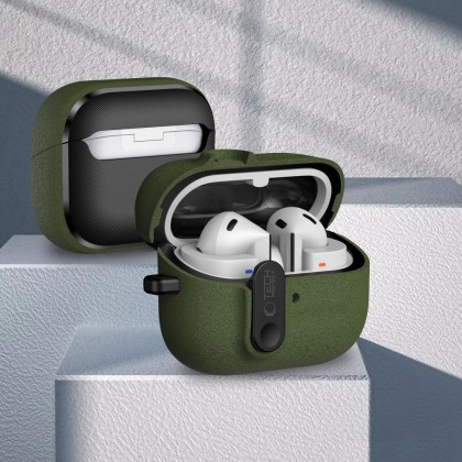 Твърд калъф с карабинер за слушалки Samsung Galaxy Buds 3 / 3 FE / 3 Pro от Tech-Protect Slim Hook - Olive Green
