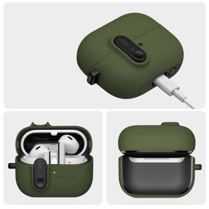 Твърд калъф с карабинер за слушалки Samsung Galaxy Buds 3 / 3 FE / 3 Pro от Tech-Protect Slim Hook - Olive Green