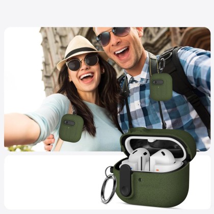 Твърд калъф с карабинер за слушалки Samsung Galaxy Buds 3 / 3 FE / 3 Pro от Tech-Protect Slim Hook - Olive Green