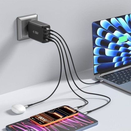 TECH-PROTECT NC240W-GAN 4-PORT NETWORK CHARGER PD 240W / QC3.0 BLACK