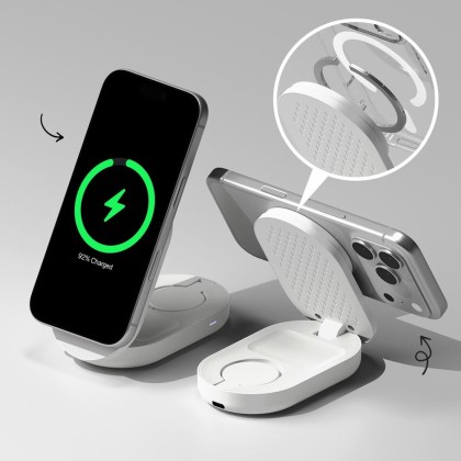 RINGKE QI2.2 25W 3IN1 MAGNETIC MAGSAFE WIRELESS FOLDING CHARGER WHITE