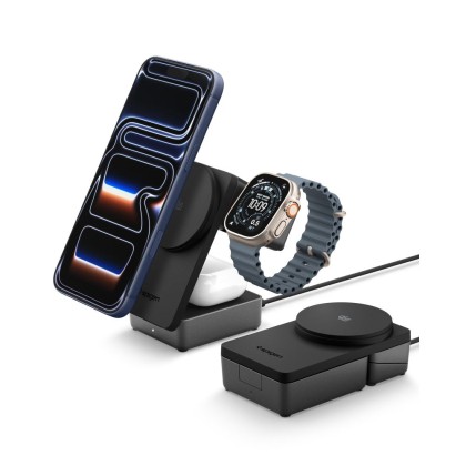 SPIGEN EF323MQ ESSENTIAL 3IN1 MAGNETIC MAGSAFE WIRELESS CHARGER 25W Qi2.2 BLACK