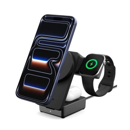 SPIGEN EF323MQ ESSENTIAL 3IN1 MAGNETIC MAGSAFE WIRELESS CHARGER 25W Qi2.2 BLACK