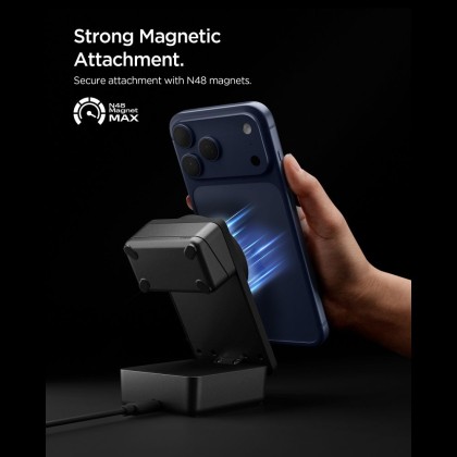 SPIGEN EF323MQ ESSENTIAL 3IN1 MAGNETIC MAGSAFE WIRELESS CHARGER 25W Qi2.2 BLACK