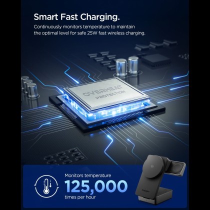 SPIGEN EF323MQ ESSENTIAL 3IN1 MAGNETIC MAGSAFE WIRELESS CHARGER 25W Qi2.2 BLACK