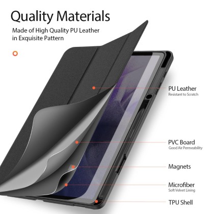 Текстилен тефтер за Samsung Galaxy Tab S7+ Plus / S8+ Plus / S7 FE 12.4 от Dux Ducis Domo - Черен