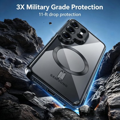 Твърд кейс с MagSafe и протектор за камерата на Samsung Galaxy S26 Ultra от Tech-Protect MagFlex - Black