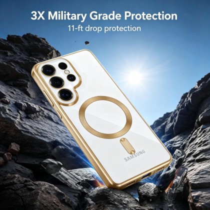 Твърд кейс с MagSafe и протектор за камерата на Samsung Galaxy S26 Ultra от Tech-Protect MagFlex - Shiny Gold
