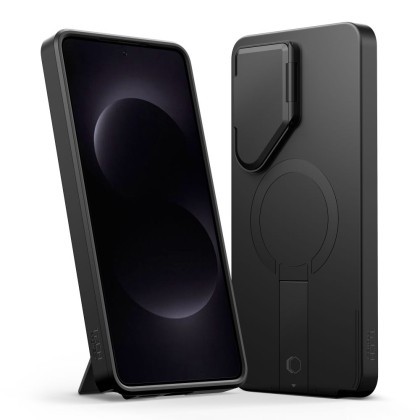 Удароустойчив кейс с MagSafe и капак на камерата за Samsung Galaxy S26 Ultra от Tech Protect Kevlar Aura - Черен / Оранжев