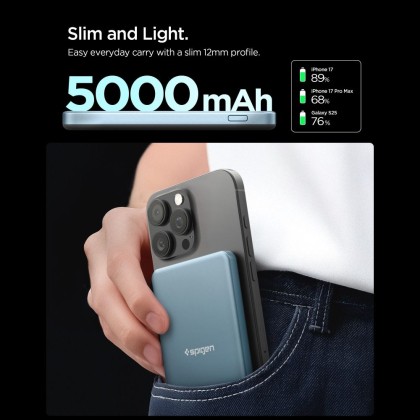 SPIGEN EA2205MQ ESSENTIAL MAGSAFE POWER BANK 5000MAH 22.5W QI2 TEAL BLUE