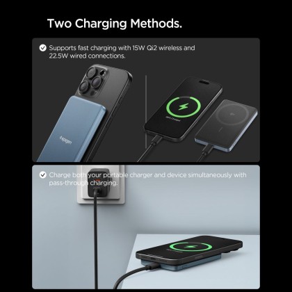 SPIGEN EA2205MQ ESSENTIAL MAGSAFE POWER BANK 5000MAH 22.5W QI2 TEAL BLUE