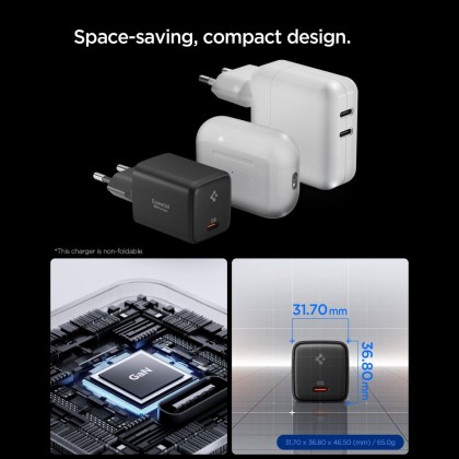 SPIGEN EE451EU ESSENTIAL 1-PORT NETWORK CHARGER 45W + TYPE-C CABLE BLACK