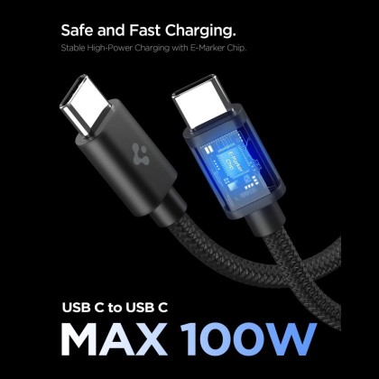 SPIGEN EE451EU ESSENTIAL 1-PORT NETWORK CHARGER 45W + TYPE-C CABLE BLACK