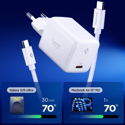 SPIGEN EE451EU ESSENTIAL 1-PORT NETWORK CHARGER 45W + TYPE-C CABLE WHITE