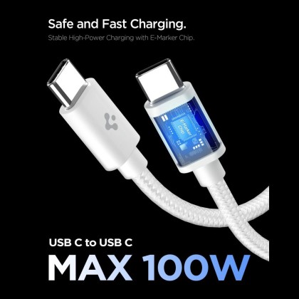 SPIGEN EE451EU ESSENTIAL 1-PORT NETWORK CHARGER 45W + TYPE-C CABLE WHITE