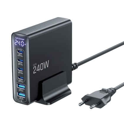 TECH-PROTECT DC240W-GAN 6-PORT DESKTOP CHARGER PD 240W / QC3.0 BLACK