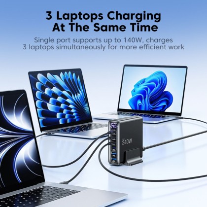 TECH-PROTECT DC240W-GAN 6-PORT DESKTOP CHARGER PD 240W / QC3.0 BLACK