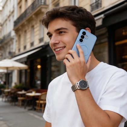 Твърд кейс с MagSafe пръстен за Samsung Galaxy S26 от Tech-Protect MagMat - Sky Blue