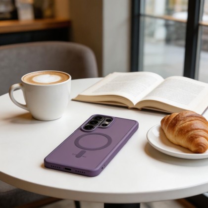 Твърд кейс с MagSafe пръстен за Samsung Galaxy S26 Ultra от Tech-Protect MagMat - Matte Cobalt Violet