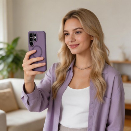 Твърд кейс с MagSafe пръстен за Samsung Galaxy S26 Ultra от Tech-Protect MagMat - Matte Cobalt Violet