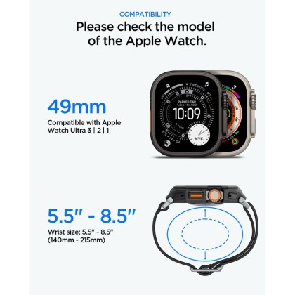 SPIGEN LITE FIT PRO & TEMPERED GLASS APPLE WATCH ULTRA 1 / 2 / 3 (49 MM) MATTE BLACK